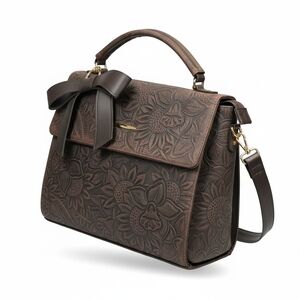 Dark Chocolate Brown Floral Embossed Tooled Artisan Oiled LEATHER Crossbody Bag